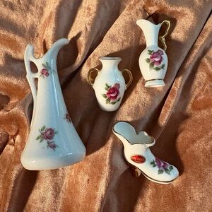 Antique Bone China Miniatures Lady Shoe Vases Victorian Roses Made in Japan 🇯🇵